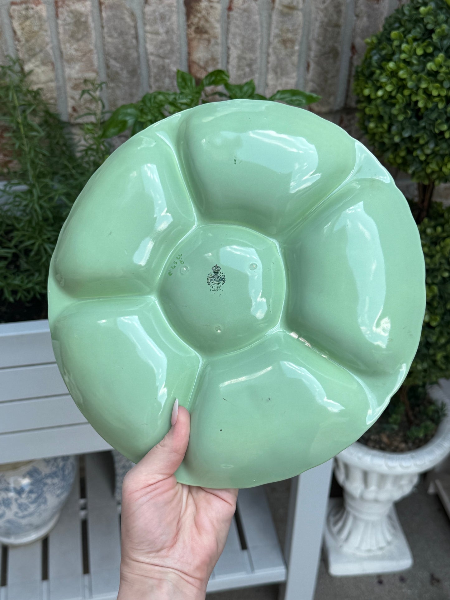 Rare Minton Majolica Green Cabbage 5-Sectional Serving Dish | 10.5” – No Chips or Cracks