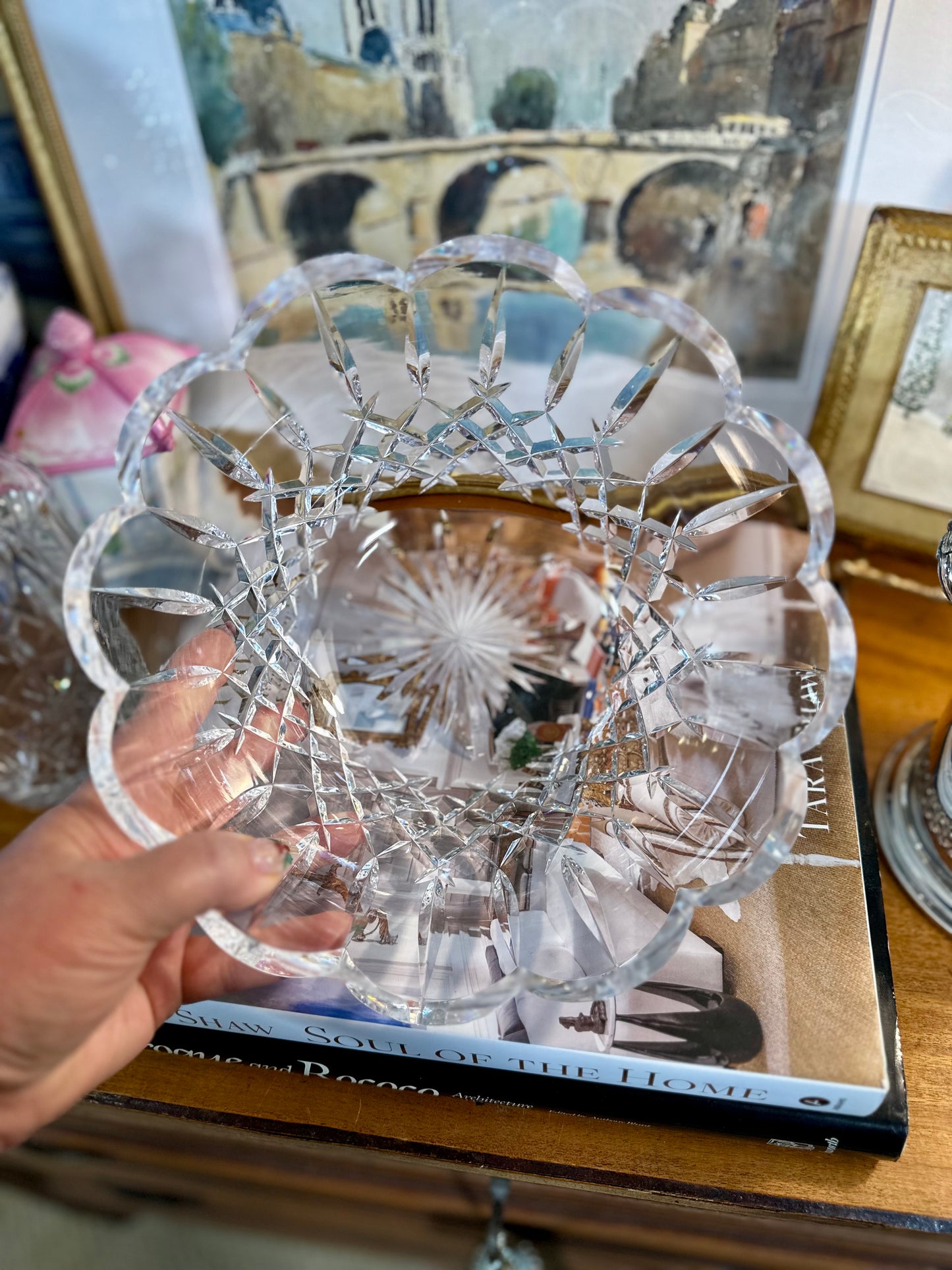 Beautiful Vintage Scalloped Edge Lismore Crystal Bowl by Waterford, 9"