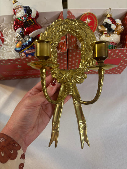 Vintage brass laurel wreath candleholder with bow!