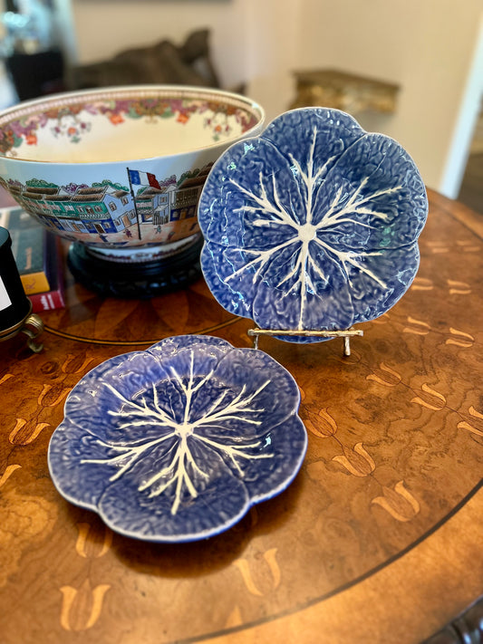 Rare Bordallo Pinheiro Blue Sapphire Cabbage Luncheon Plates | 9.25”, Sold Separately