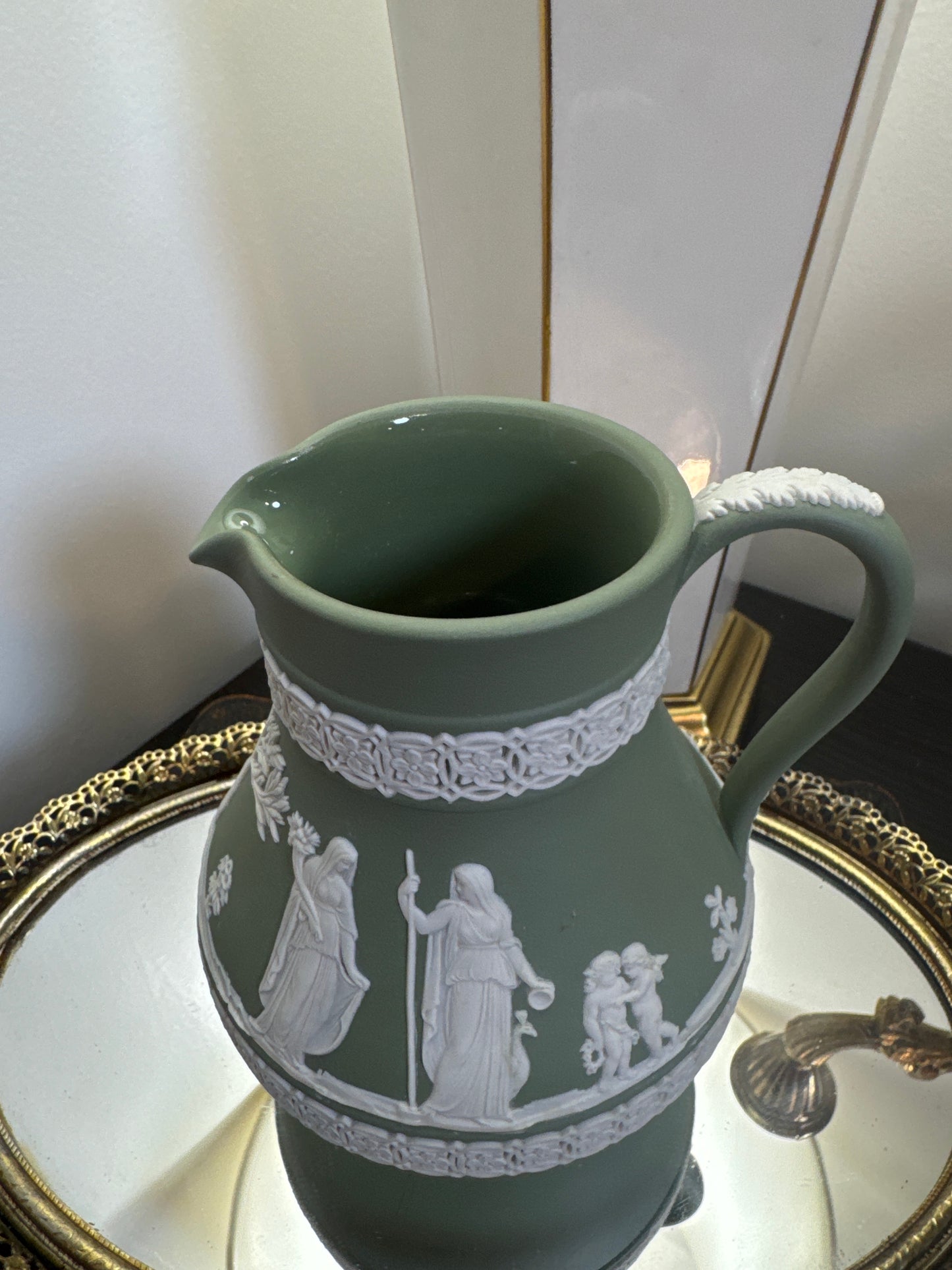 Wedgwood sage green white 5” tall