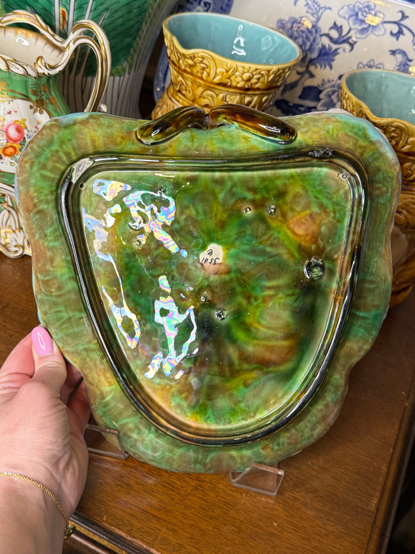Antique George Jones Majolica Strawberry Server | Victorian Double Daisy Compote | English Pottery c.1880