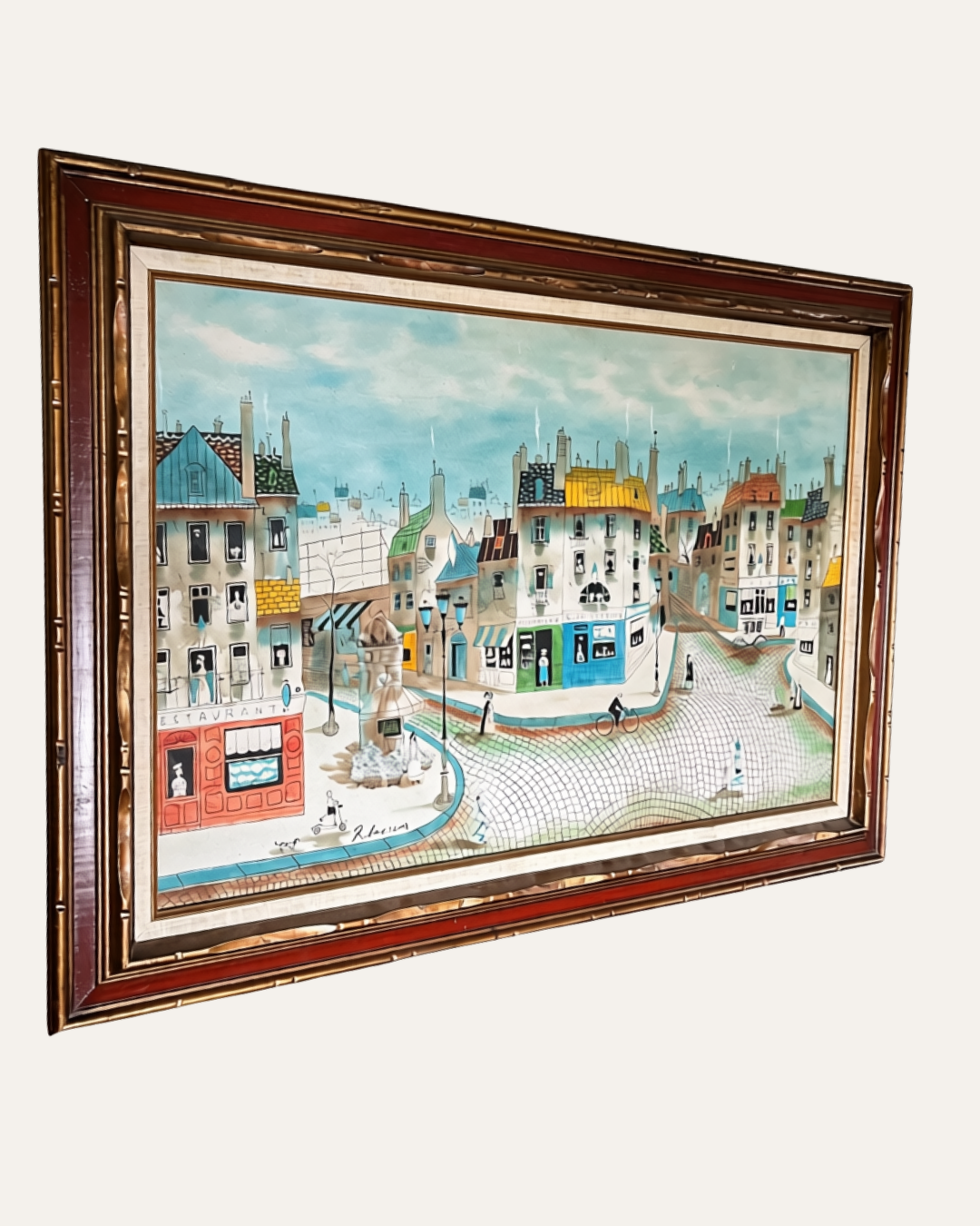 Live 09/01 Original Robert Scott Mixed Medium Artwork French Street Scene Oil And Ink 35 1/2” x 42 1/2”
