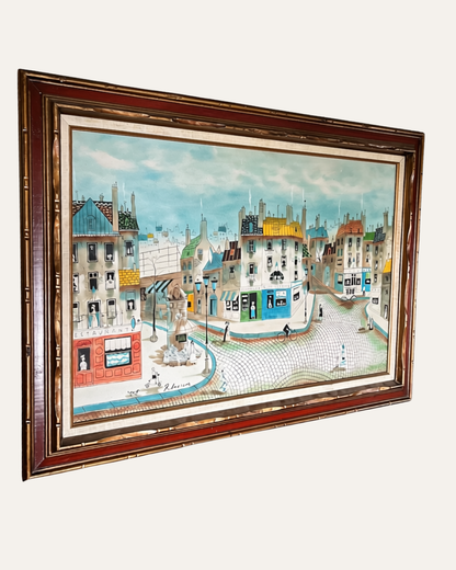 Live 09/01 Original Robert Scott Mixed Medium Artwork French Street Scene Oil And Ink 35 1/2” x 42 1/2”