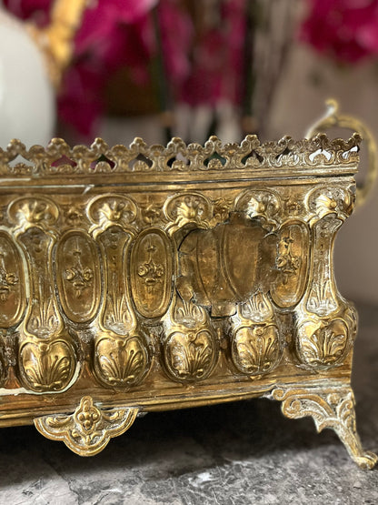 Live 06/22 Antique French Brass Jardinière Cachepot with Copper Liner