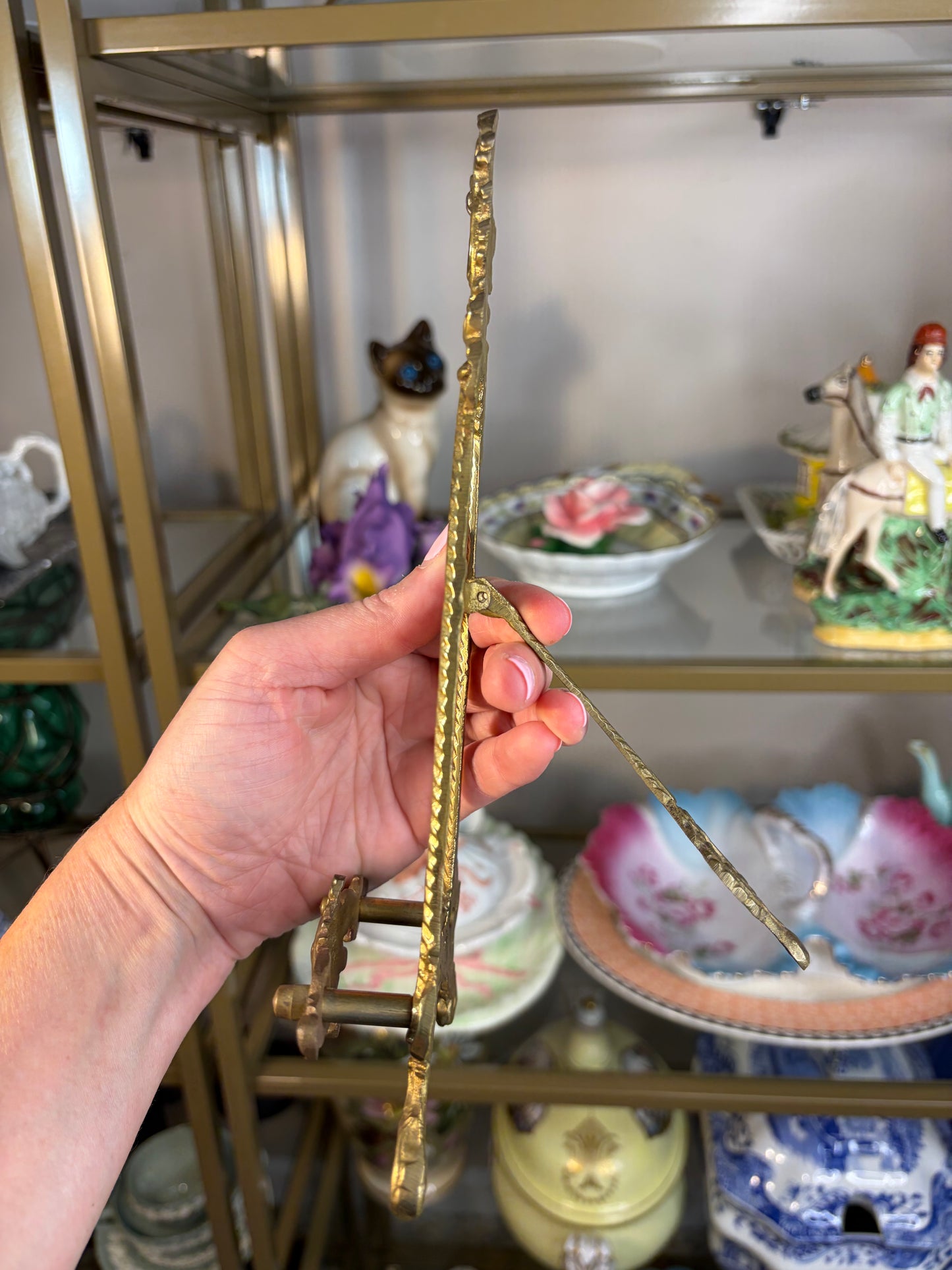 Gorgeous signed floral art on ceramic with brass stand!