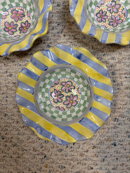 Mackenzie-Childs Myrtle fluted bowls set of 3!