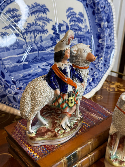 Antique 19th Century Staffordshire Sheep Boy & Girl Figures, Pair, 8.5” Tall – DA4529 & DA4253