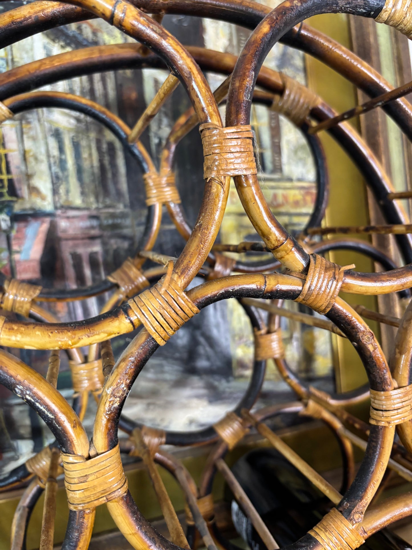 Beautiful extra large burnt bamboo circular wine holder!