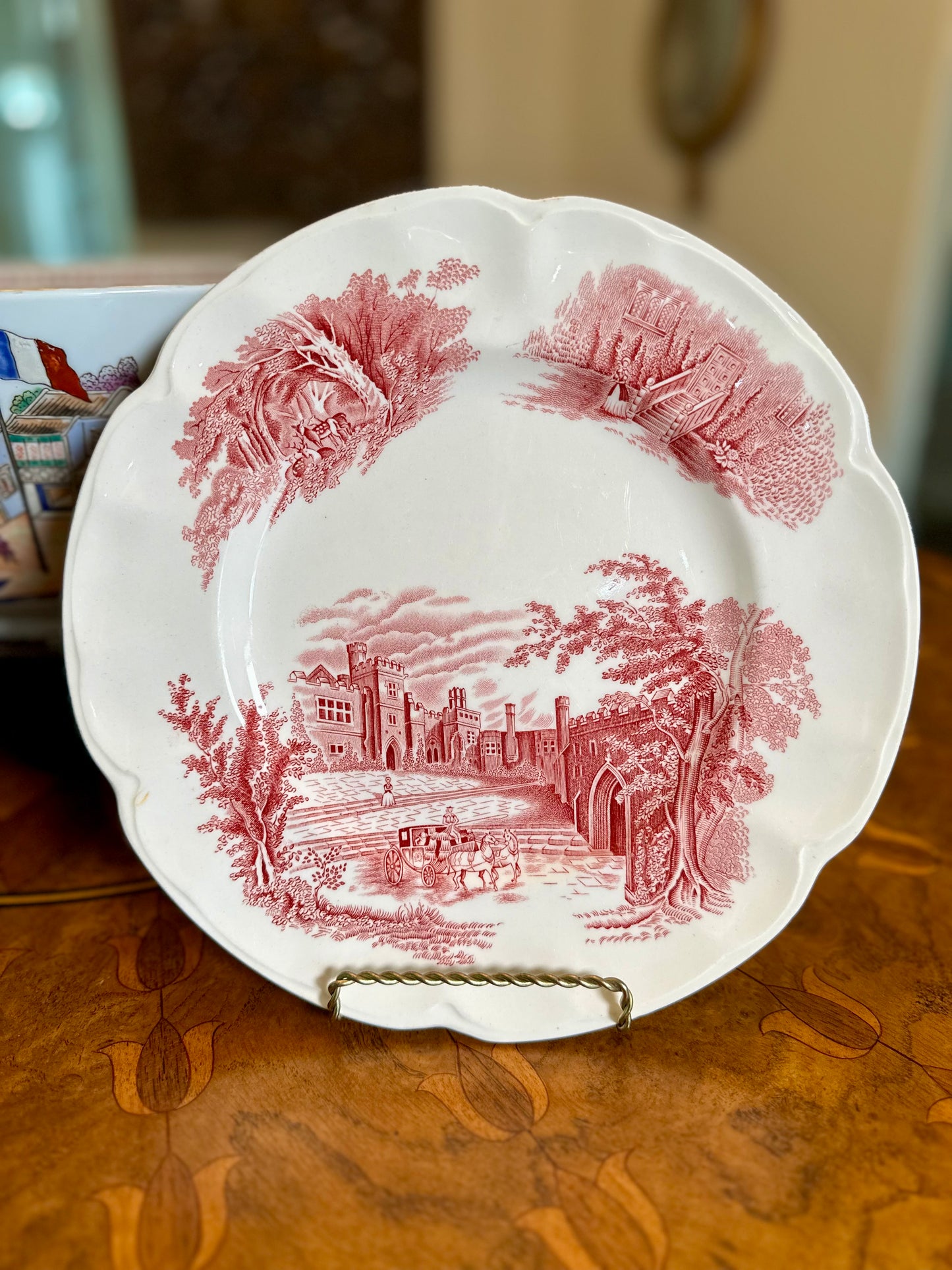 Vintage Johnson Bros. “Haddon Hall” Red Transferware Plate | 10”