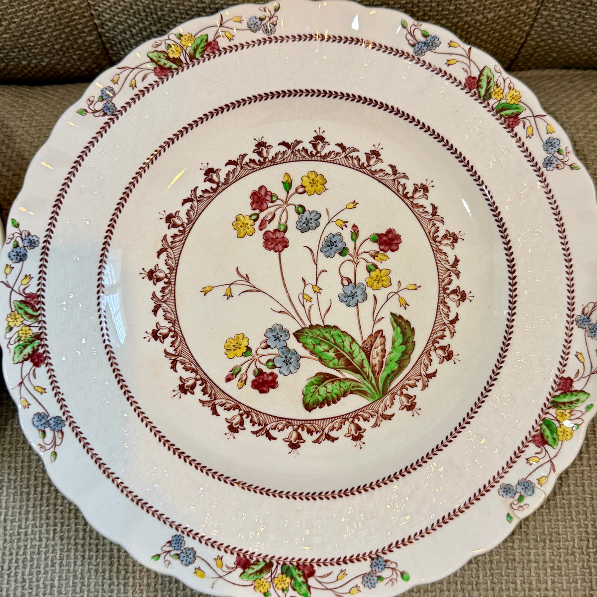 Set of  3 Antique Copeland Spode round porcelain plates 8 d "Cowslip" plus one Royal Crown Derby plate