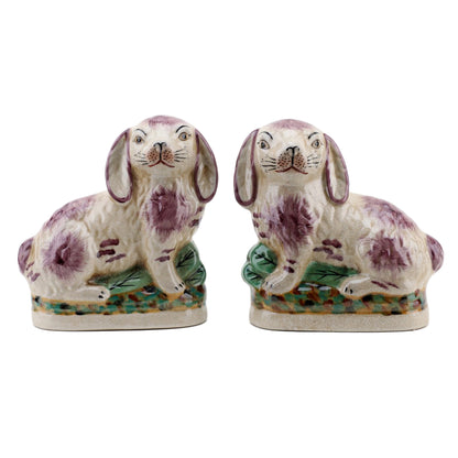 Danny's Fine Porcelain: Ceramic Bunny/Rabbit Figure Pair, Pink/White, 6Lx3Wx6.5H" #L8003-RD