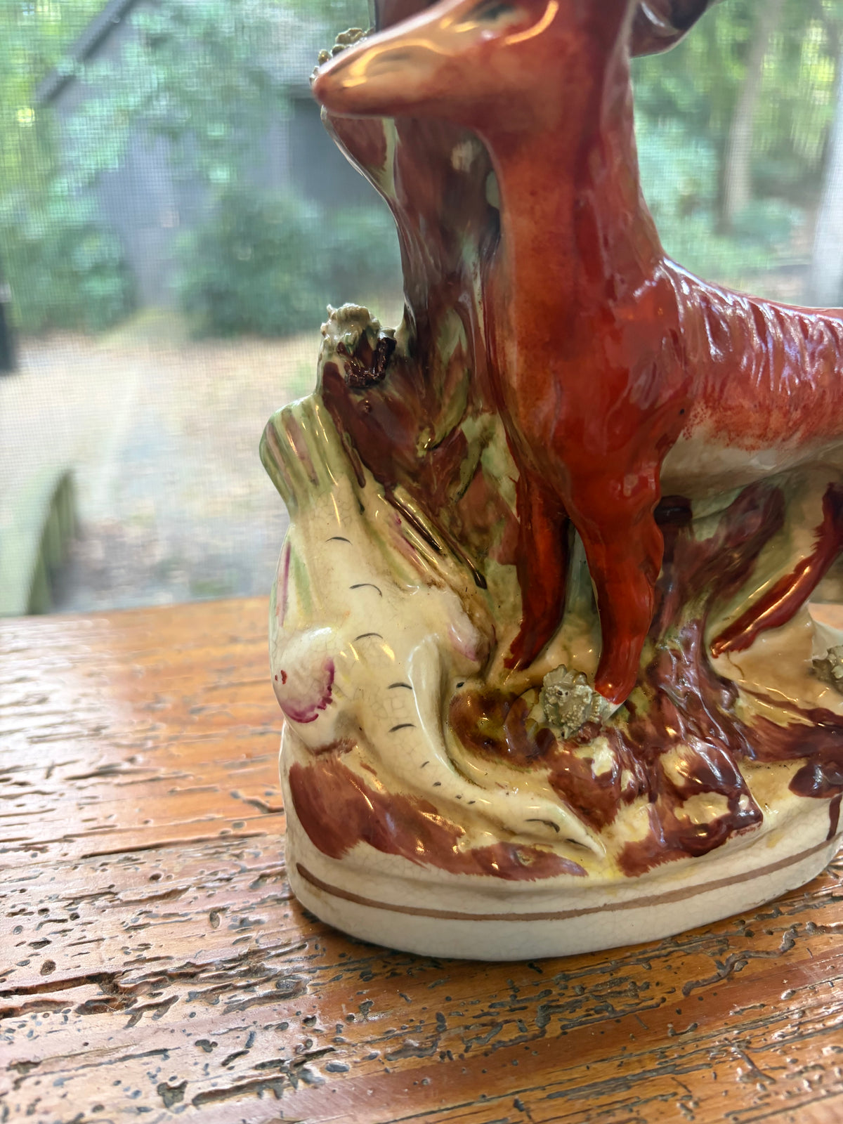 Gorgeous antique Staffordshire fox and pheasant spill vase! As is!