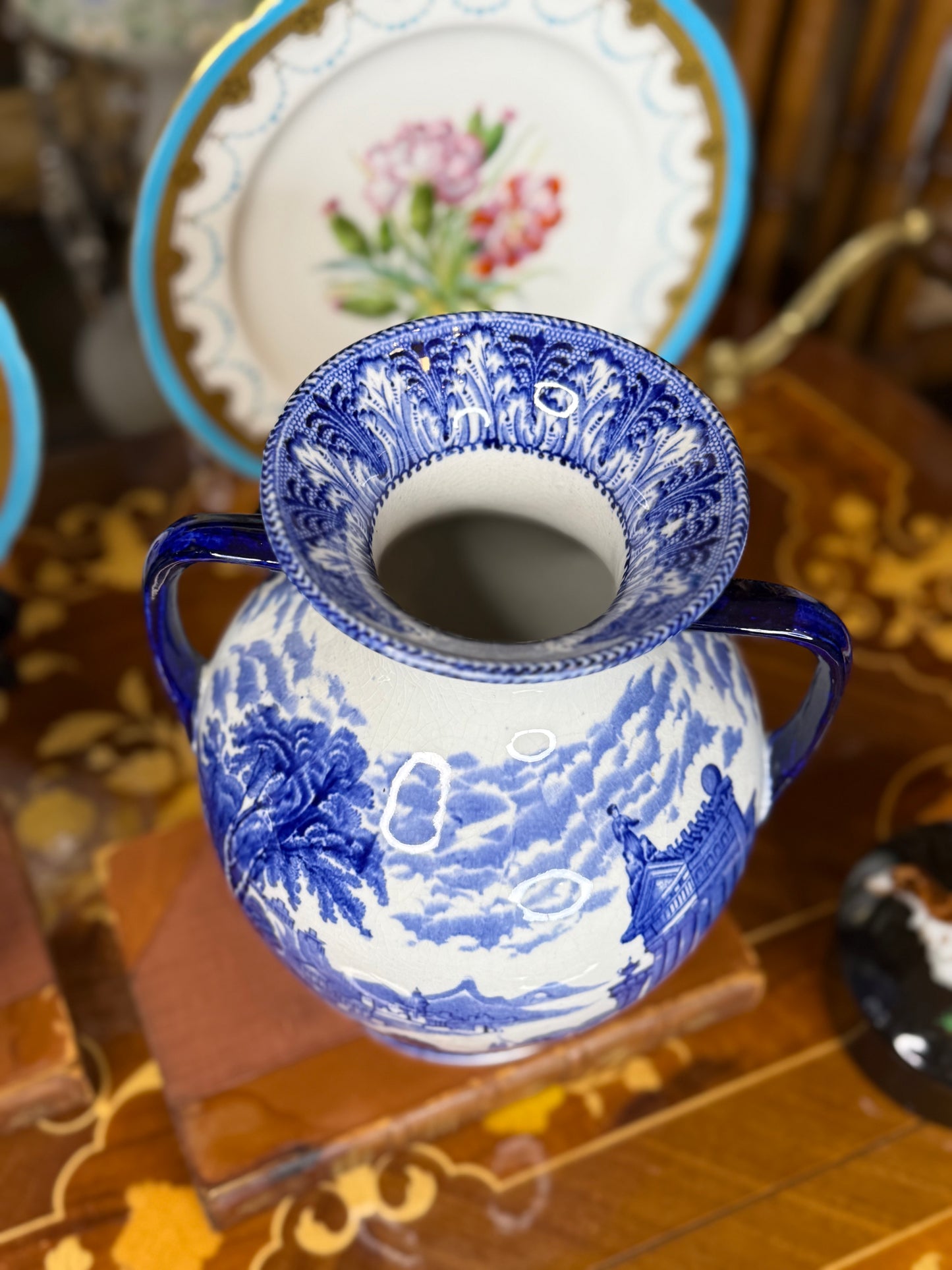 Pair of Cauldon Blue & White Portland Shape Vases, c. 1900 – English Transferware