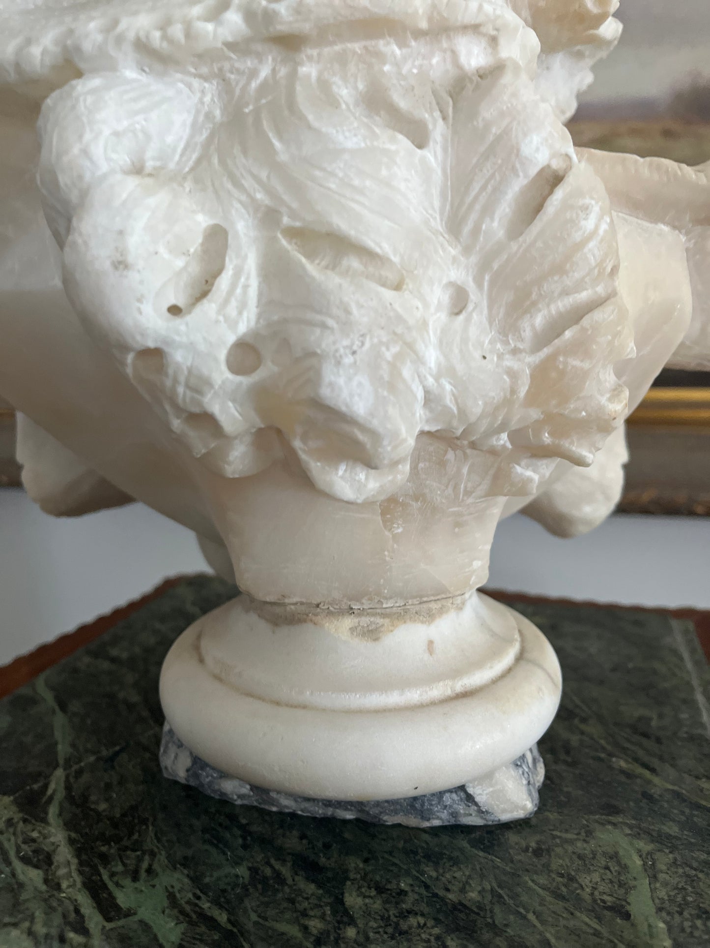 Whisper of Lace — Intricate Detailed Victorian Alabaster Lady Bust on Marble Plinth Circa 1880-1910 - 15”
