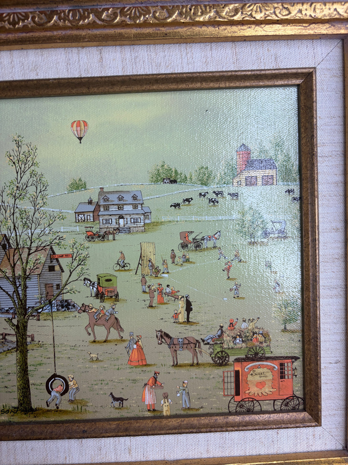 Beautiful framed C Carson folk art serigraph in gold frame!