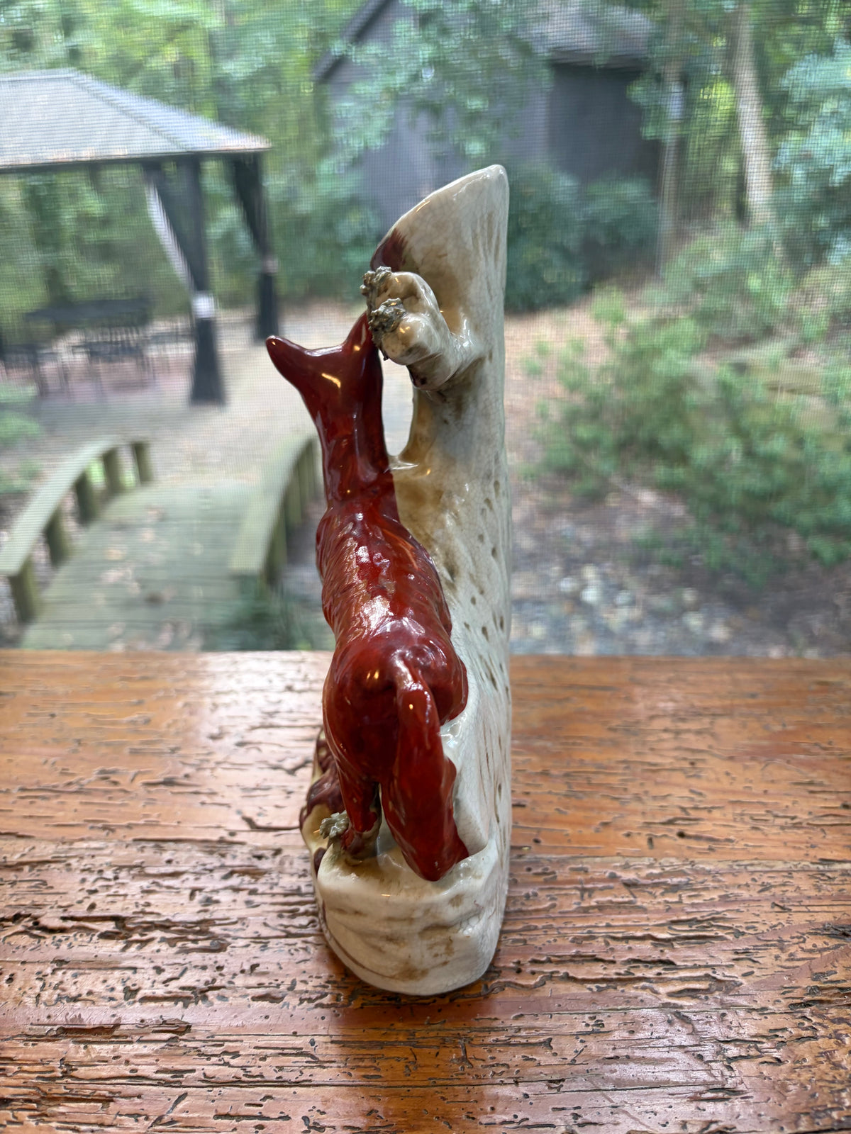 Gorgeous antique Staffordshire fox and pheasant spill vase! As is!
