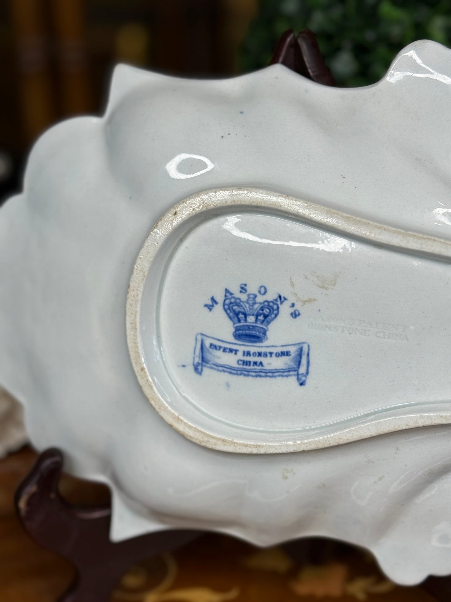 Antique Mason’s Ironstone Shell-Form Dish – Blue & White, c. 1890, 10” Long