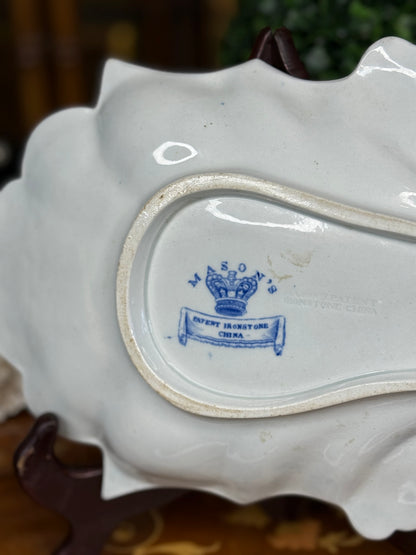 Antique Mason’s Ironstone Shell-Form Dish – Blue & White, c. 1890, 10” Long