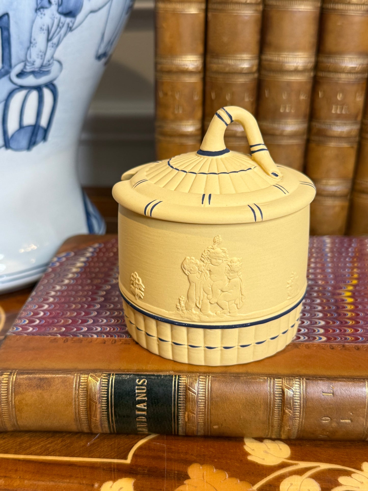 Vintage Wedgwood Black on Cane Jasperware 5-Piece Coffee Service | 3-Cup Coffee Pot, Covered & Open Sugars