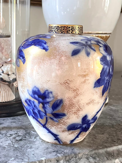 Antique Late 1800’s Doulton Burslem Gilded Flow Blue Vase - Marked - Stamped - Numbered - Signed