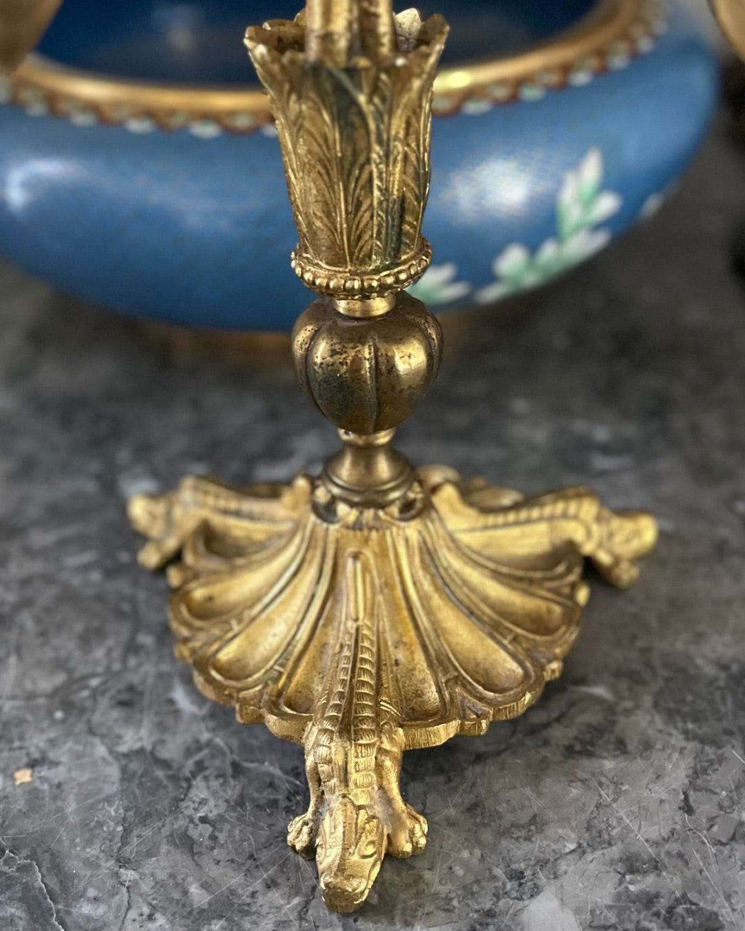 Antique French Tole Three-Light Gilt Floral Candelabra, Church Alter Style