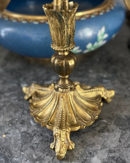 Antique French Tole Three-Light Gilt Floral Candelabra, Church Alter Style