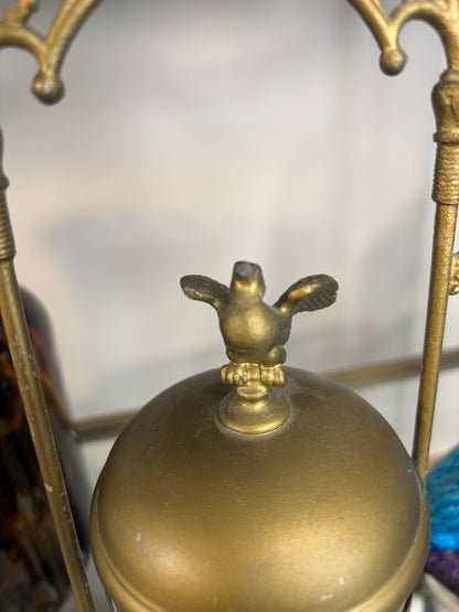 Stunning antique pickle jar in cast metal with bird details!
