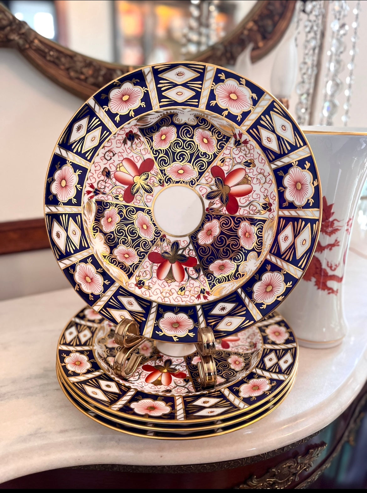 Regal English Royal Crown Derby for Tiffany & Co Imari Dinner Plates 10 1/2” - Set Of 4