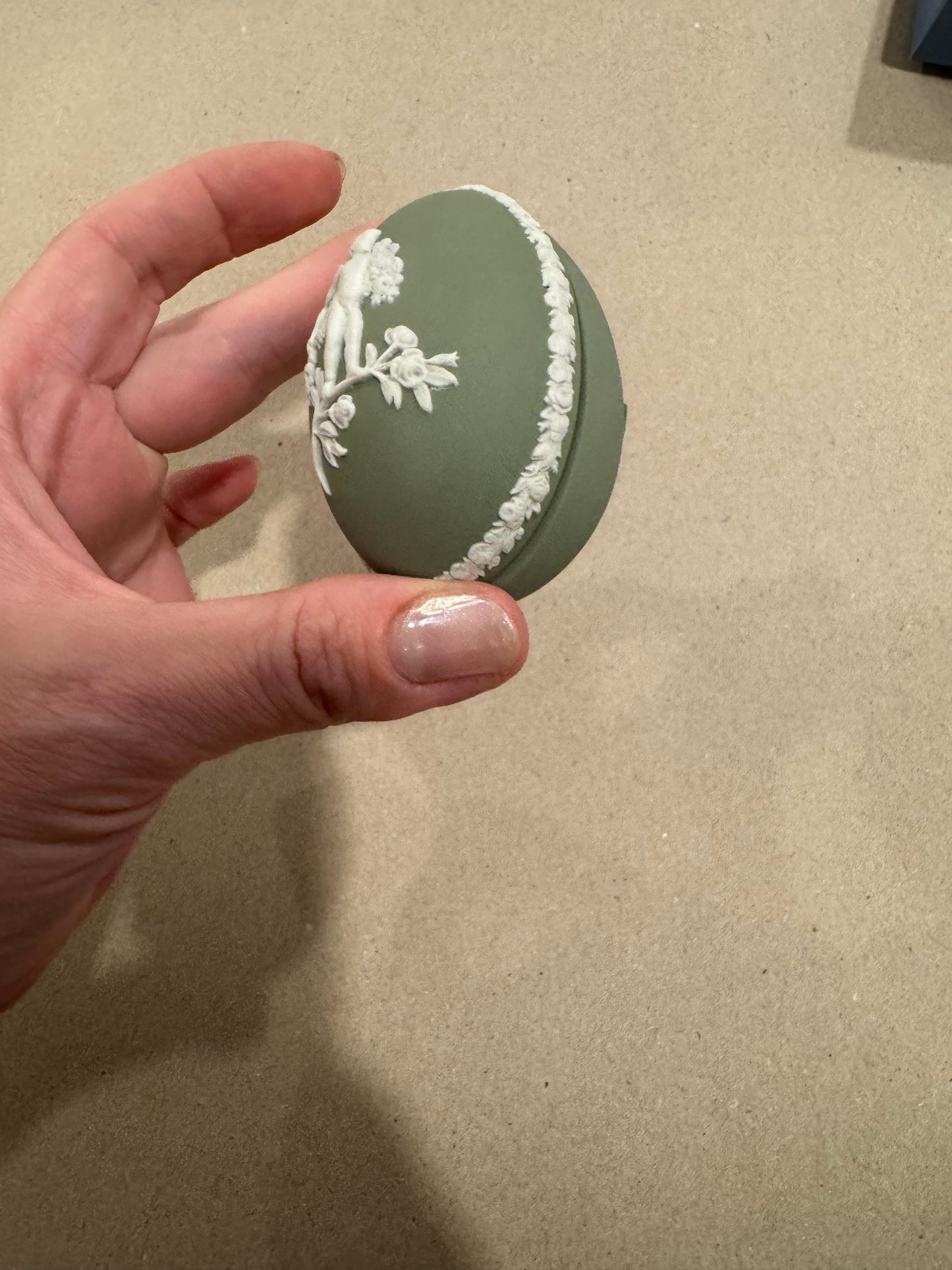 Reserved Wedgwood cherub oval egg dish green