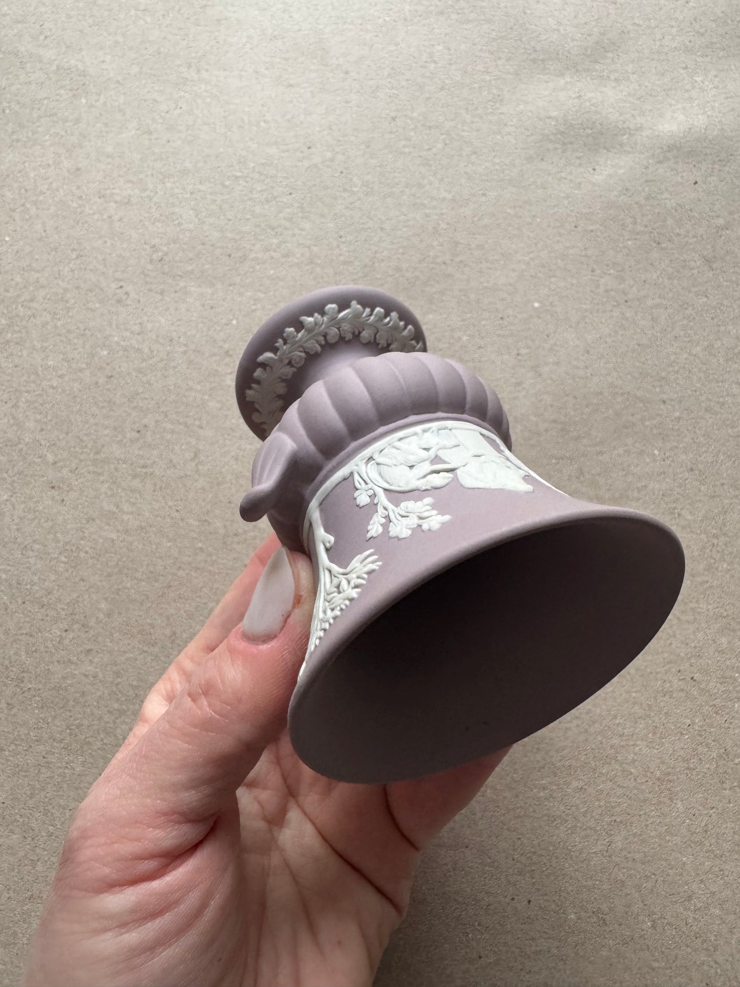 Lilac Wedgewood small vase with handles 3.5 tall 3 diameter
