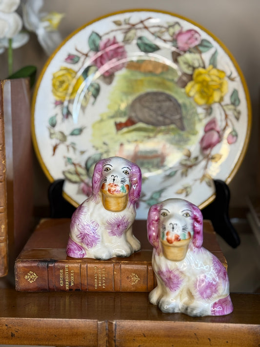 Danny’s Fine Porcelain: Mini Pink Spaniel Basket Dog Pair | 5.5Lx2Wx4H