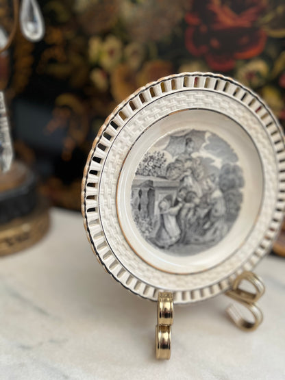 Early 19th Century Staffordshire Transferware Pierced Rim Plates – Romantic Pastoral Scenes – Set of Five, 8”