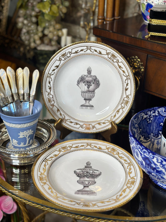 Pair (2) Porcelain Black/White & Gold Decorative Porcelain Plate - Pristine
