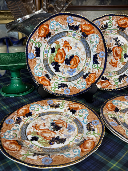 Antique Wood & Sons Verona Imari Luncheon Plates, Set of 5 | England c.1920s | 9”D