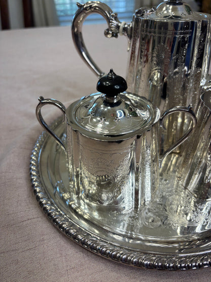 Stunning Barker Ellis three piece tea set! Includes pitcher, creamer, and sugar!