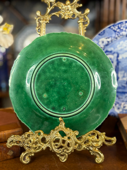 Antique Copeland Green Majolica Leaf Plate, Molded Botanical Design, English, c.1870–1890, 8.5” D | #DA4590