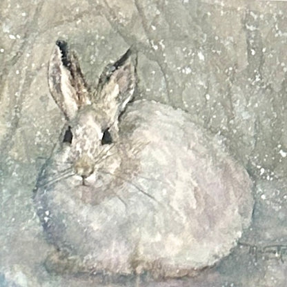 Delightful bunny rabbit signed watercolor custom framed wall art 21 x 18