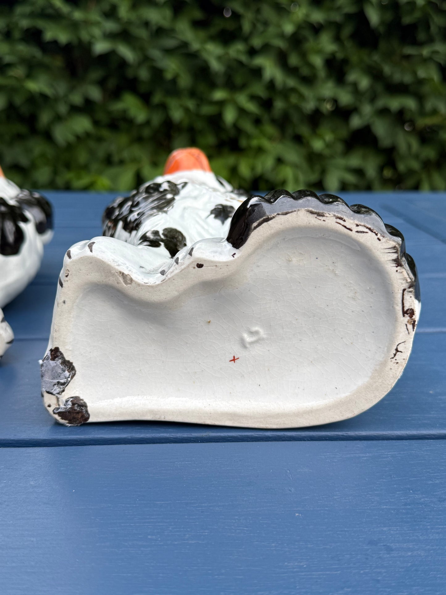 Antique 19th Century Staffordshire Dog Pair | 10" Tall, 5.5" Wide, Black & White with Red Mouths | Style DA4478