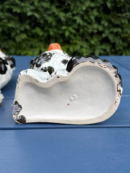 Antique 19th Century Staffordshire Dog Pair | 10" Tall, 5.5" Wide, Black & White with Red Mouths | Style DA4478