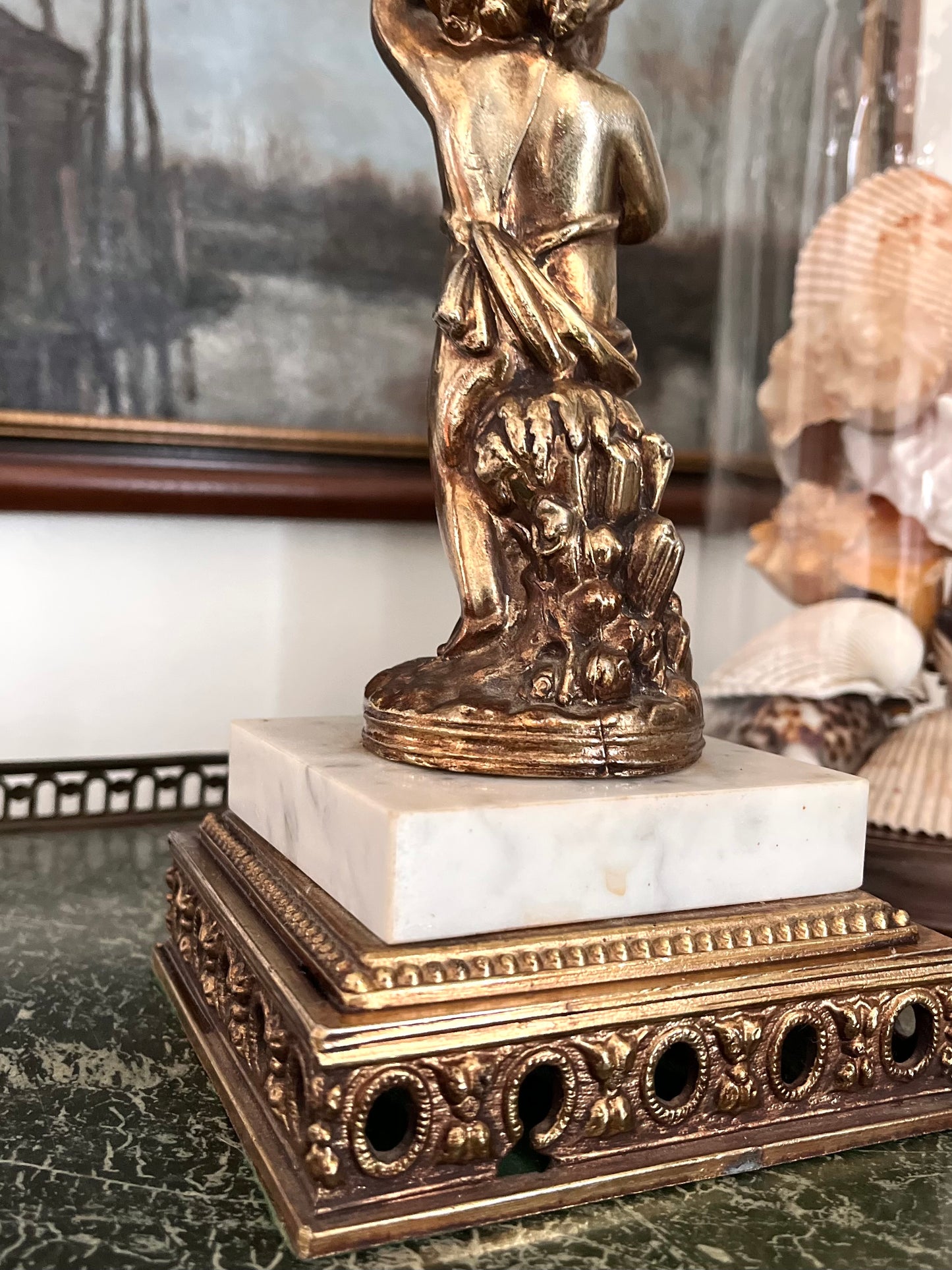 Chateau Style Gilt Cherub Candelabra - 4 Arms With Marble Plinth