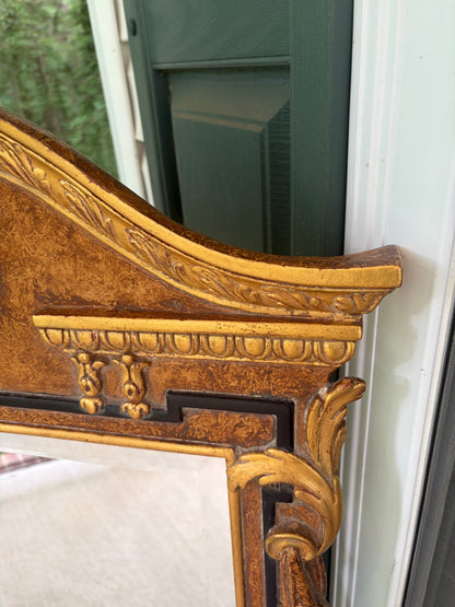 Stunning Italian Giovannini Chelini handcarved wooden mirror with ornate shell designs, arch pediment, and gilded details! As is!