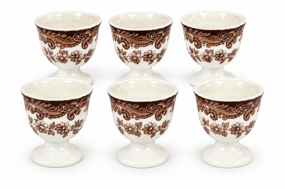 Set of 6 Vintage Royal Worcester Palissy Game Series Brown Transferware Egg Cups | England