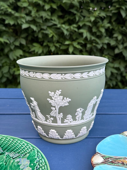Large, 7" TALL Wedgwood Sage Green Jasperware Planter | Style DA4385 | Made in England