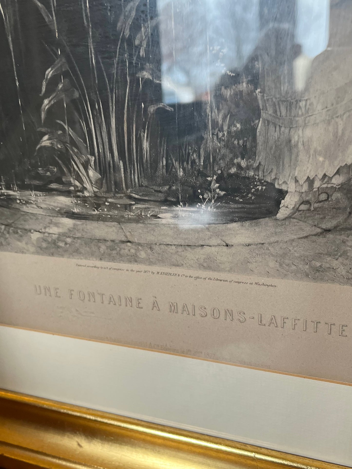 Une Fontaine à Maisons-Laffitte — 1877 Signed French Photogravure Engraving