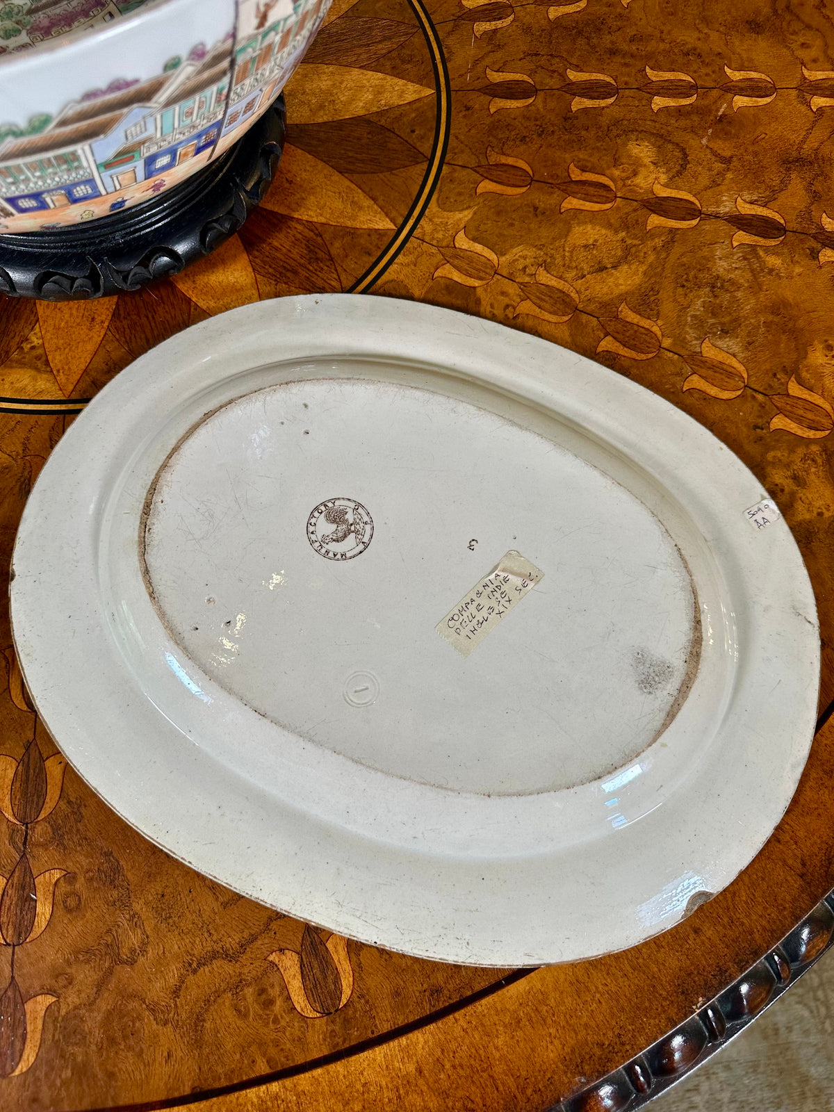 Antique 19th Century Brown Transferware Willow Platter, 15.5”