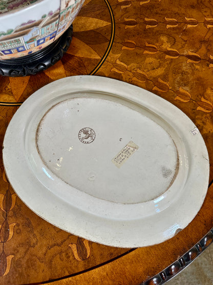 Antique 19th Century Brown Transferware Willow Platter, 15.5”