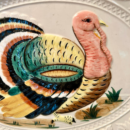 Massive brown & blue oval turkey holiday platter, 19 x 14!