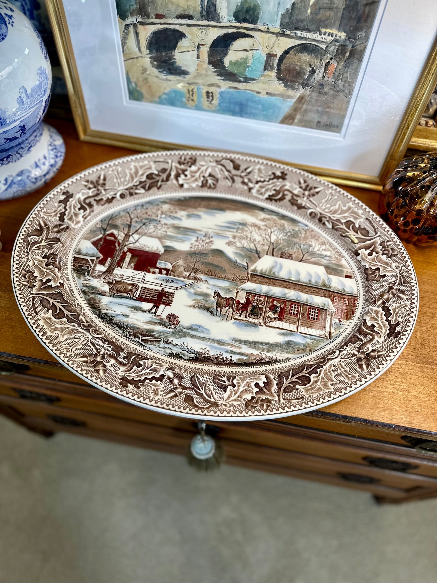 Vintage Johnson Brothers “Historic America" Holiday Platter, Made in England, 20"