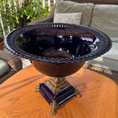Live 09/01 porcelain bronze royal blue large compote